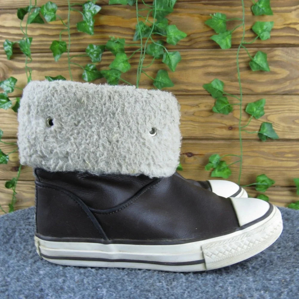 Converse All Star Unisex 13‎ Brown Leather Sherpa Lined Zip High Top Sneakers